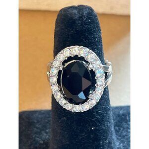Black Faceted Glass & Crystal Stretch Ring